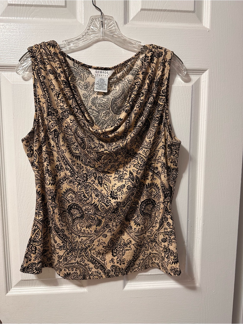 George Paisley Cowl Neck Sleeveless Camisole in Beige and Black
